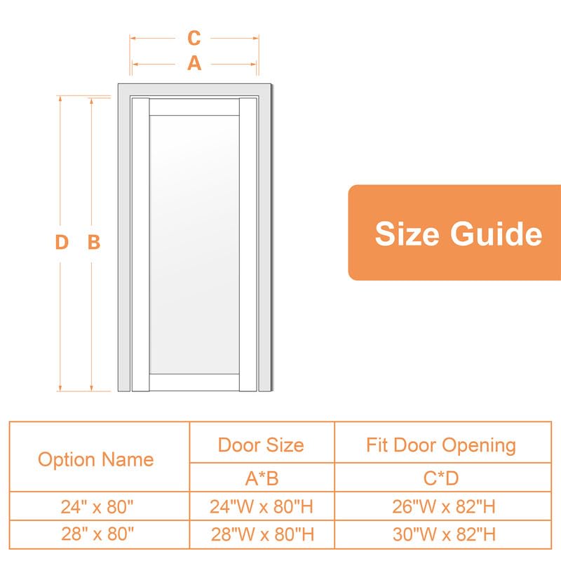 24" x 80" Slab Doors 5-Lite Tempered Frosted Glass Interior French Door, Solid MDF Door PVC Surface Single Panel Slab M69898