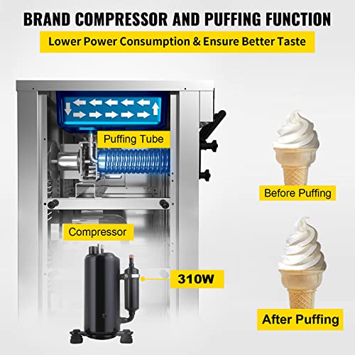 Soft Serve Ice Cream Machine, 3.4 Gal/H, Single Flavor, 1200W B7609