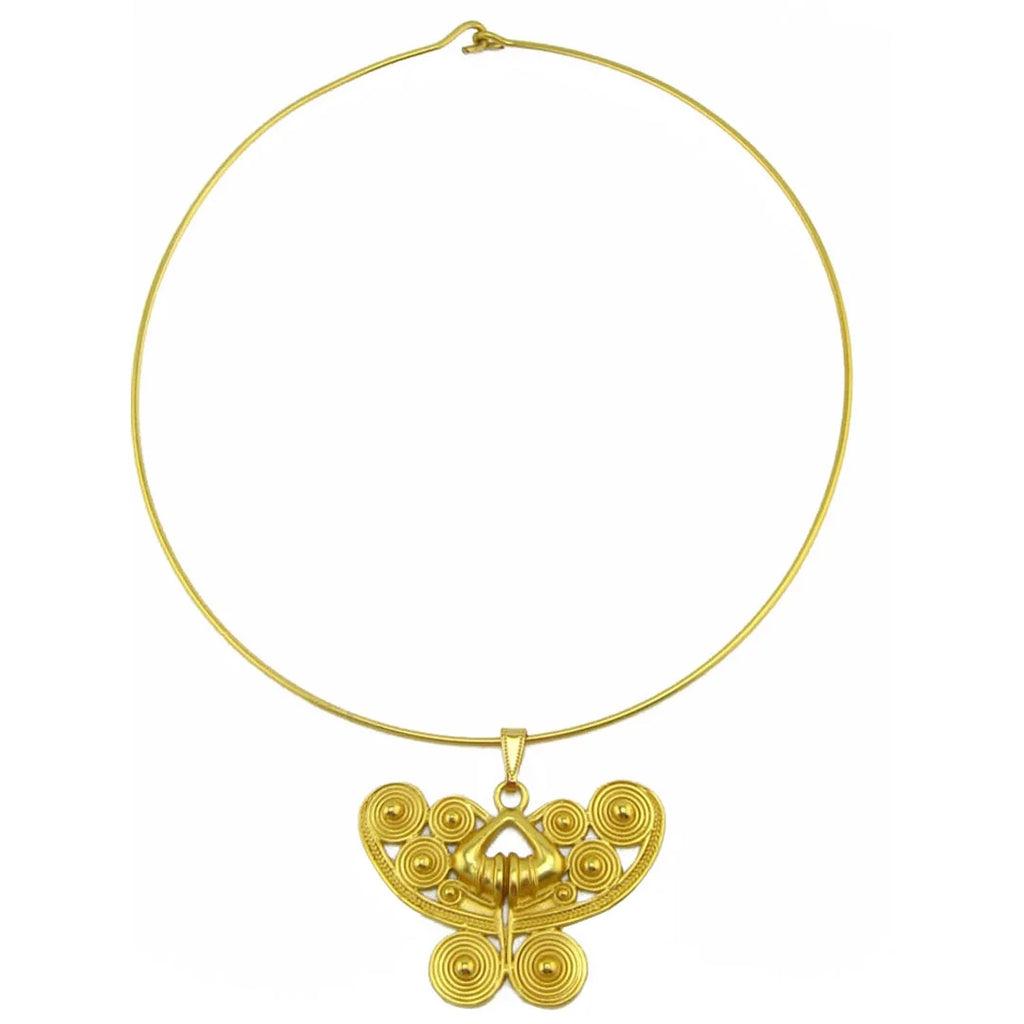 24k Gold Plated Omega Choker Necklace with Butterfly Pendant W299
