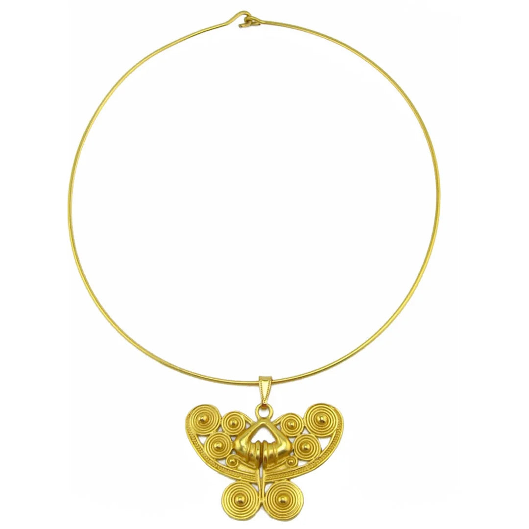 24k Gold Plated Omega Choker Necklace with Butterfly Pendant W299