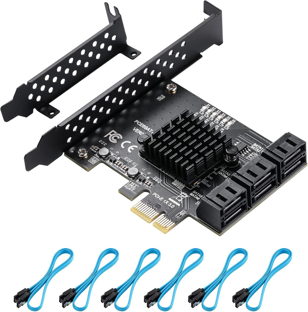 PCIE 1X 10 Ports 6 Gbps SATA 3.0 Expansion Card with Low Profile Bracket and 10 SATA Cables K408