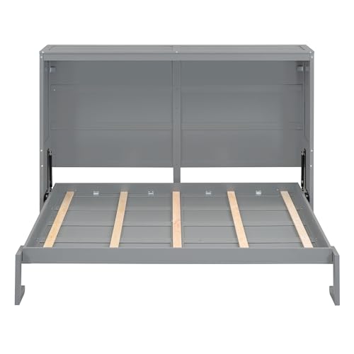 Gray Queen Solid Wood Murphy Cabinet Bed Z3508