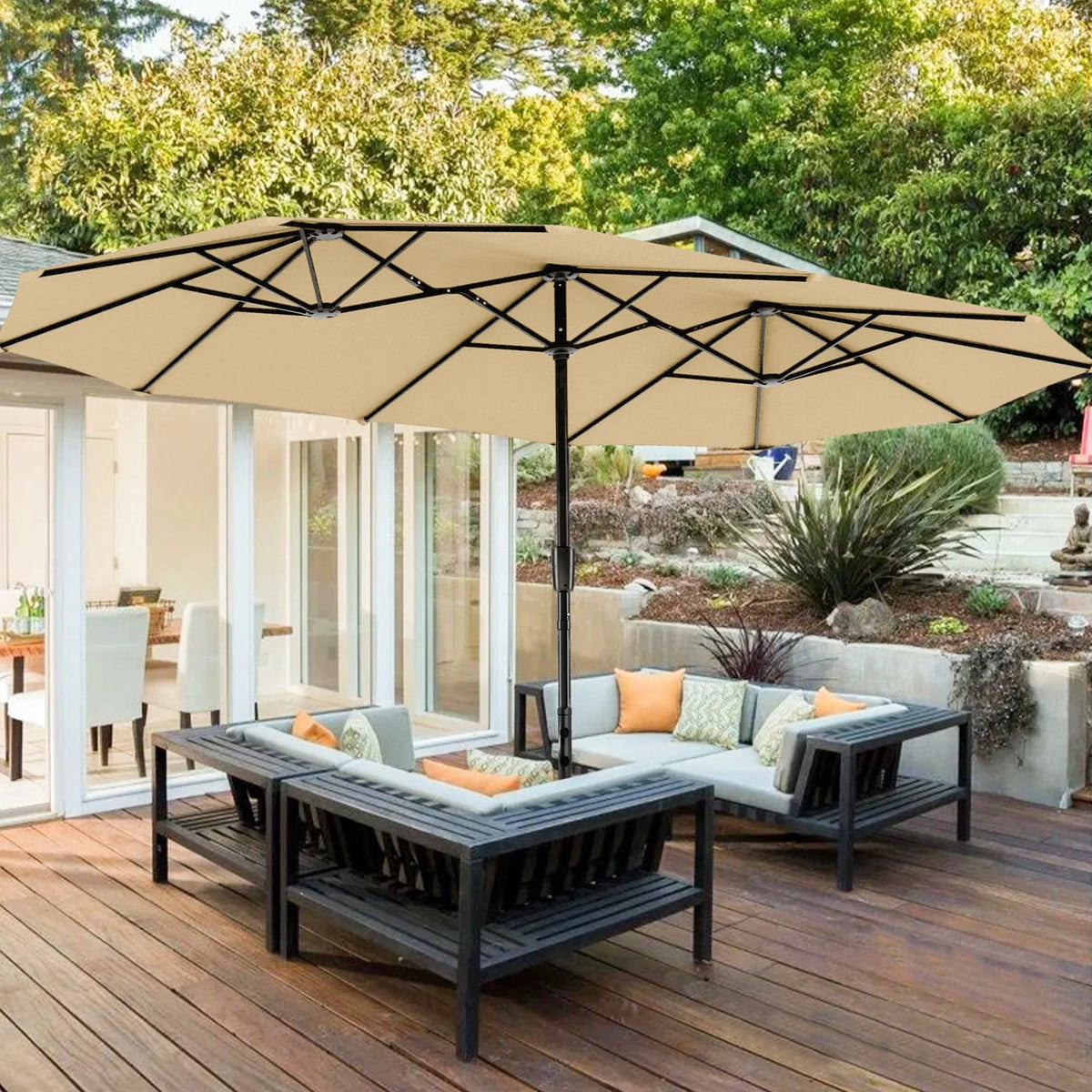 13FT Double Sided Patio Umbrella with Crank Handle Q54667