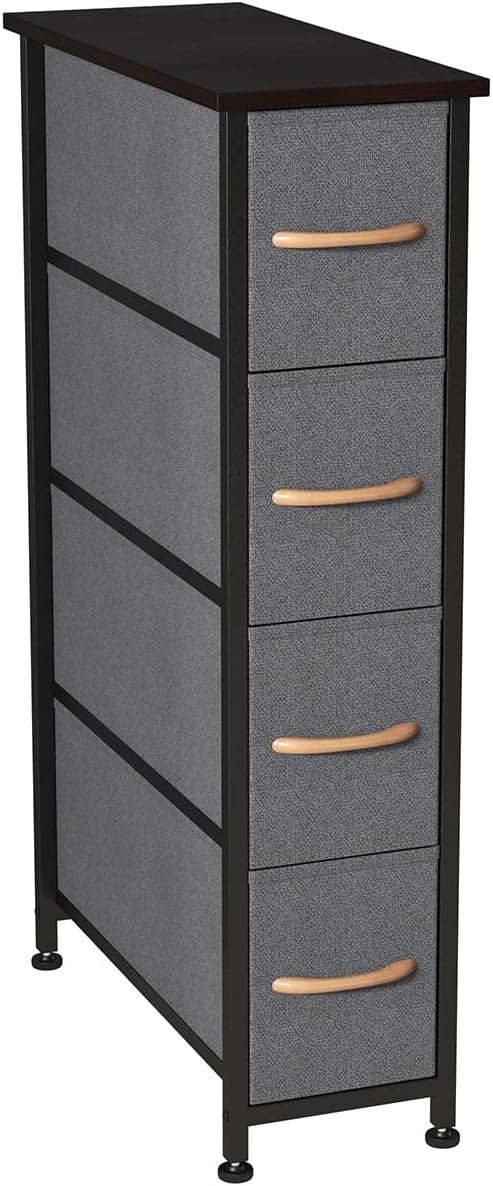 Charcoal Gray/Black 4 Drawer Fabric Storage Tower B519