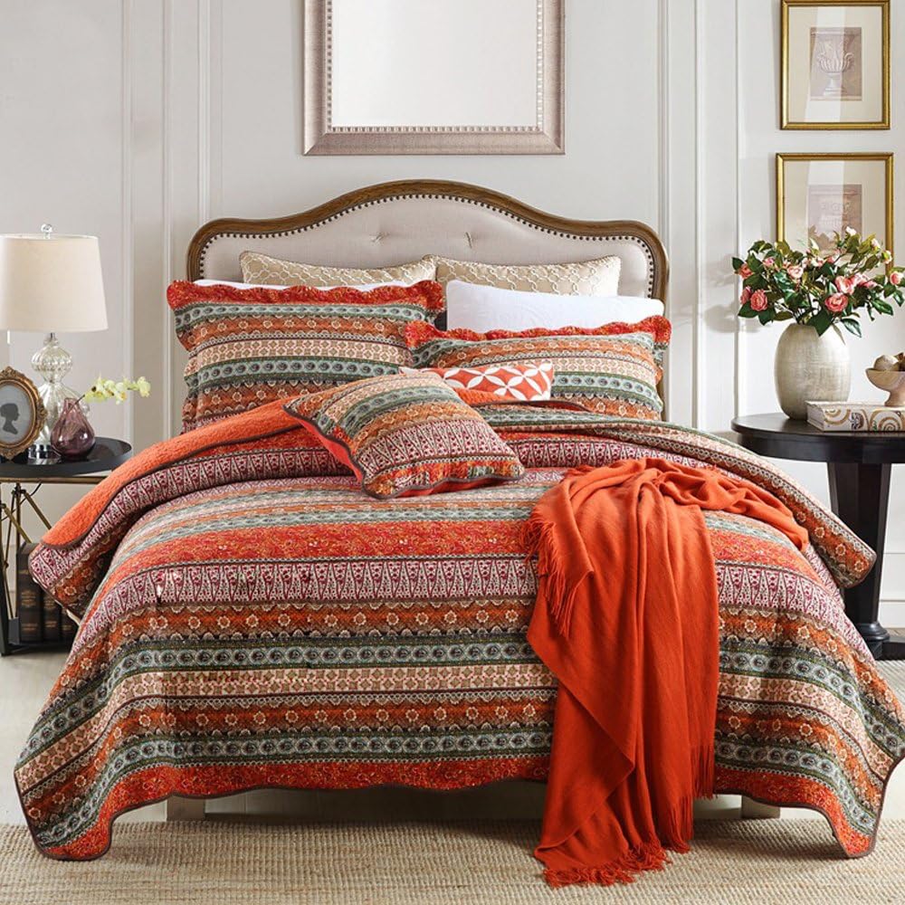 King Size Cotton Patchwork Bedspread Quilt Set L74154
