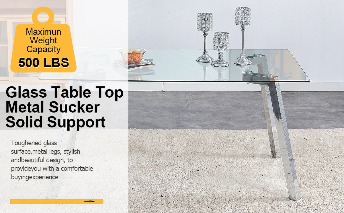 Rectangle Glass Dining Table with Metal Base M584