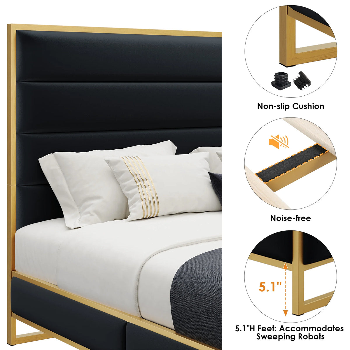 Queen Size Black Velvet Upholstered Platform Bed L704769