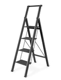 4 Step Ladder, Lightweight Portable Folding with Anti-Slip Wide Pedal, 330lb Capacity Aluminum, Black Z778994