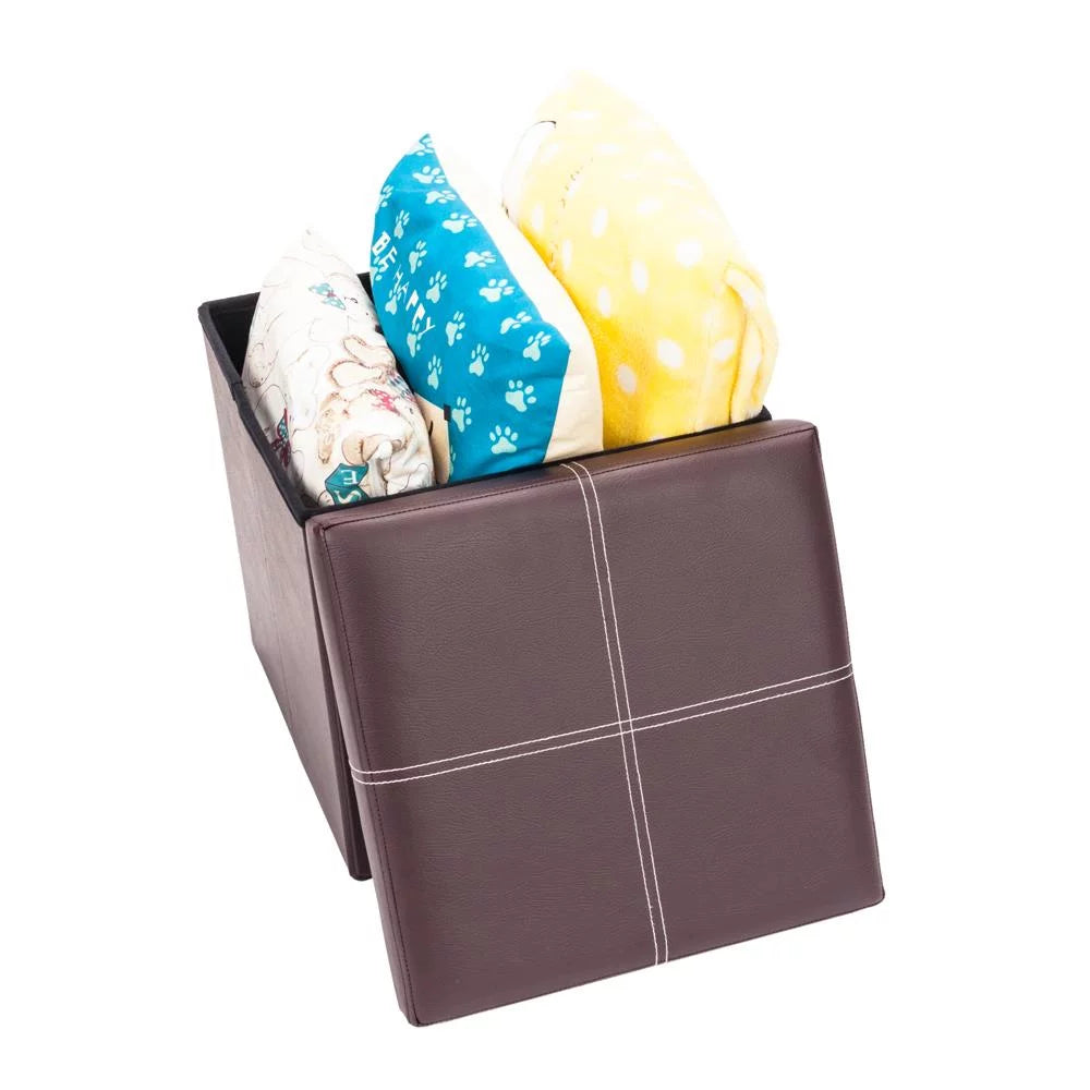 Folding Storage Cube Ottoman Brown F8835