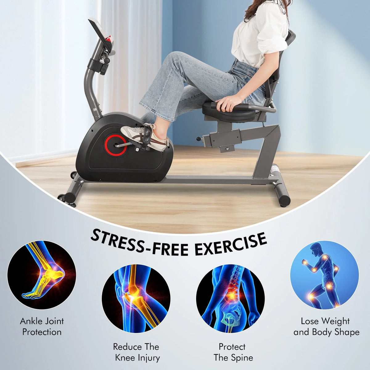 Recumbent Exercise Bike 8 Levels Quiet F4894