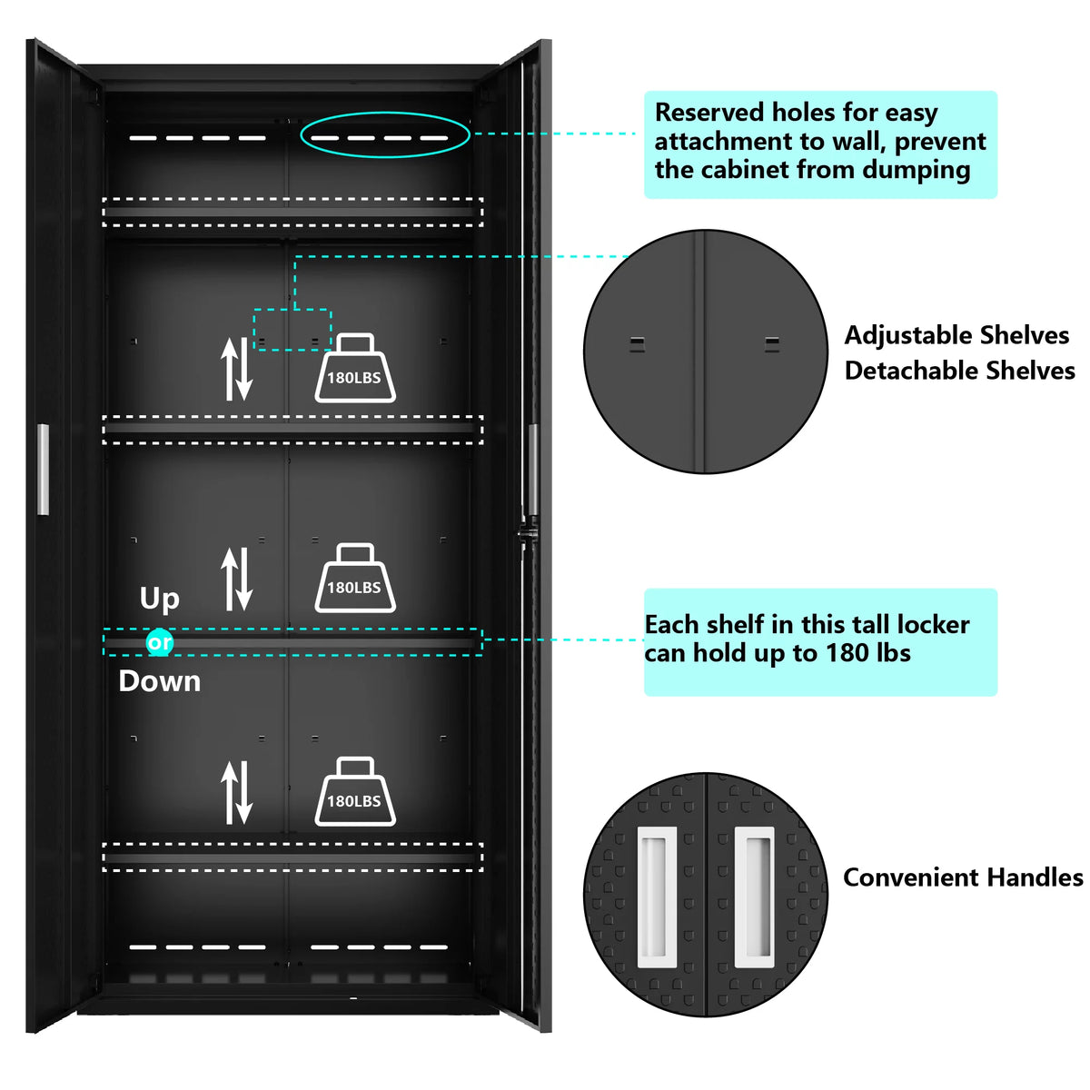 Tall Metal Storage Garage Cabinets with Locking Doors and 4 Adjustable Shelves S357741
