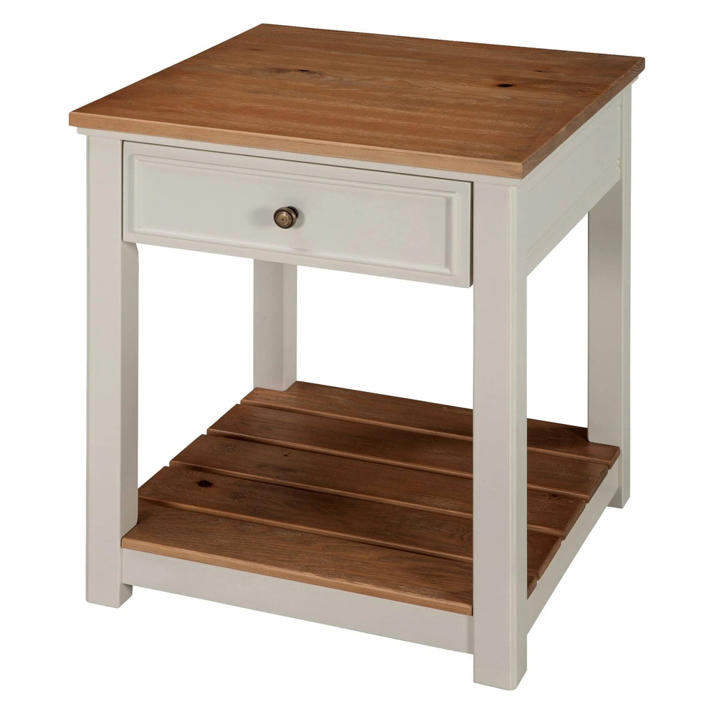 Ivory End Table with Natural Wood Top T57440