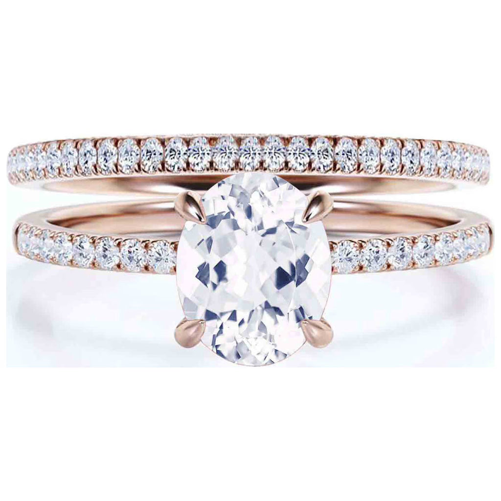 Minimalist 2.00 Carat Oval Diamond Moissanite Engagement Ring in 925 Sterling Silver With 18k Rose Gold Plating I446662