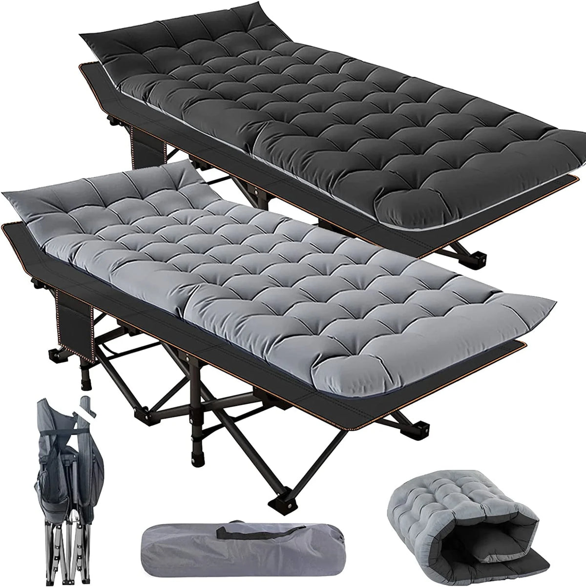 2 Pack Folding Camping Cot with Mattress and Carry Bag J773
