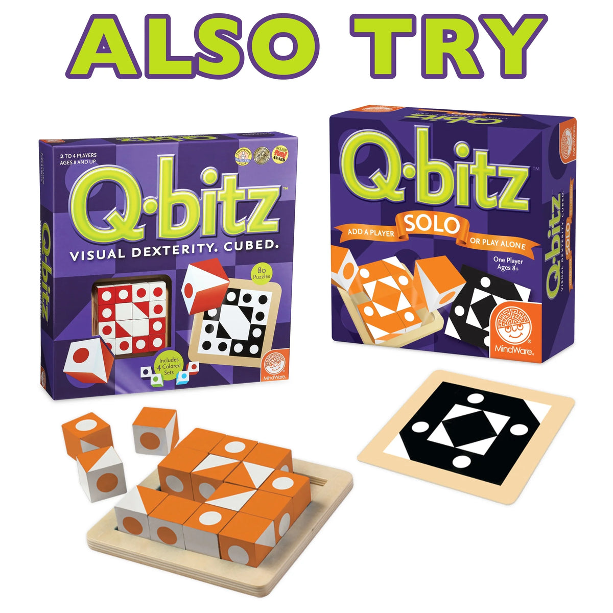 Q-bitz Jr. Game - 60 Pattern Cards, 4 Wooden Cube & Tray Sets X614671