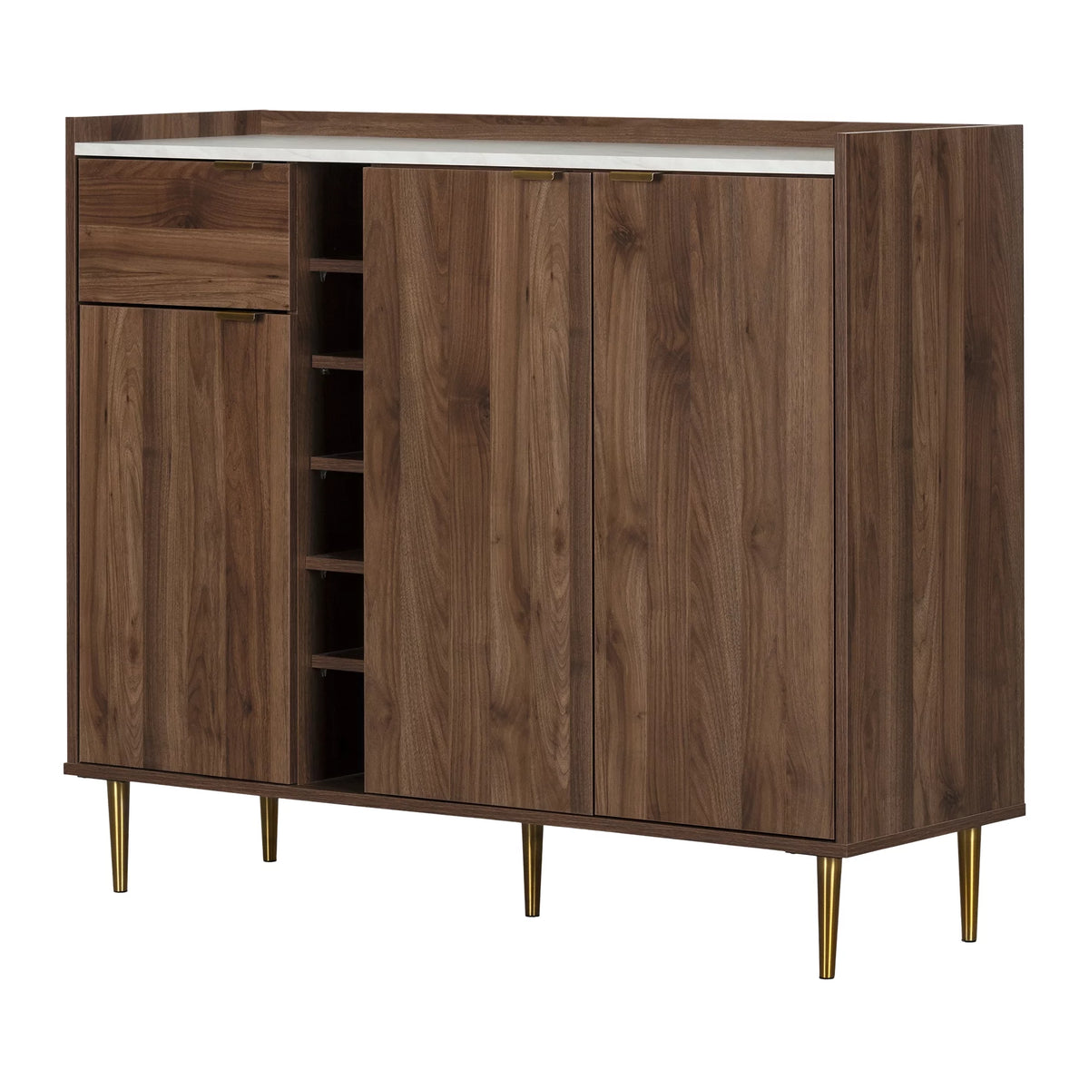 Natural Walnut and Faux Carrara Marble Buffet with Storage Y96993