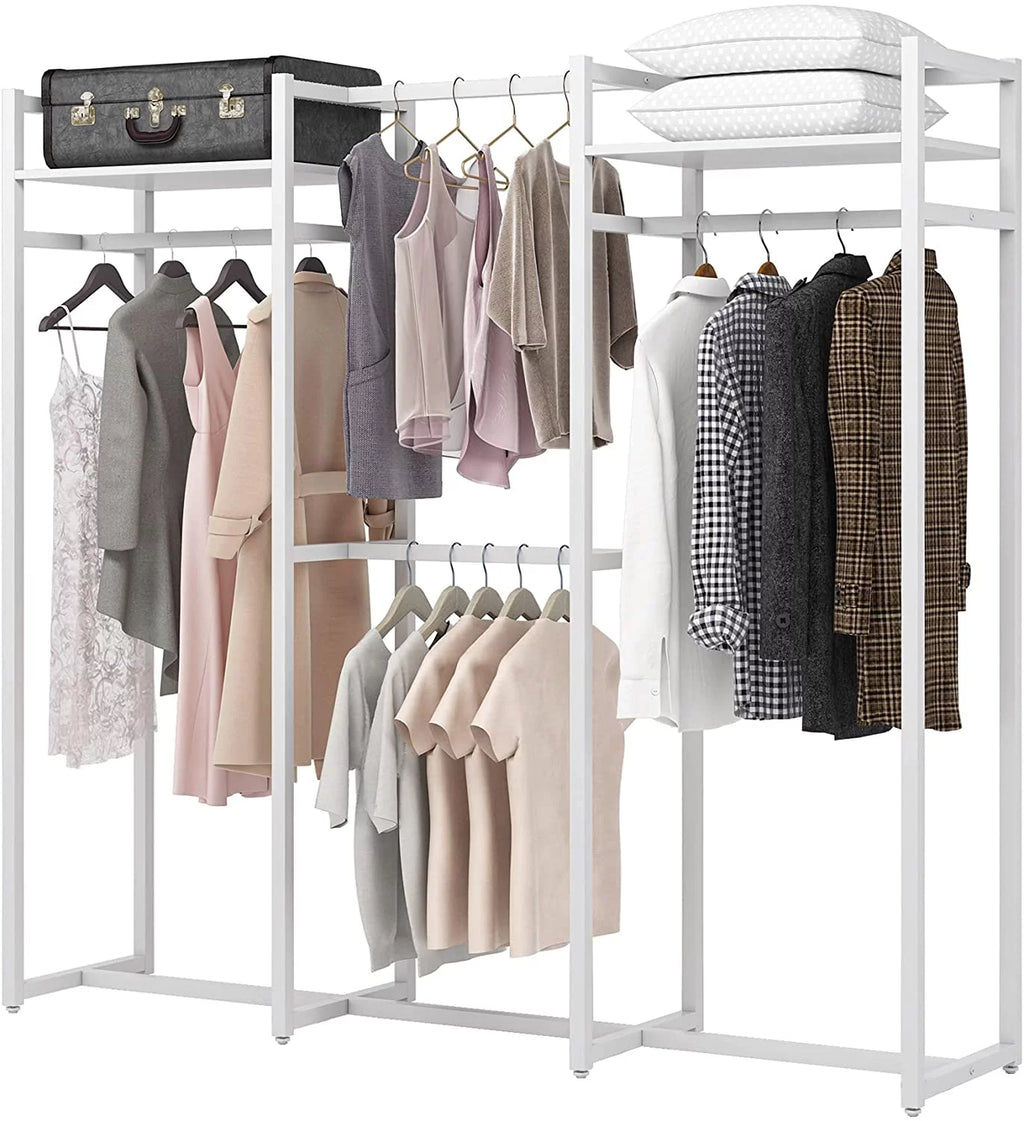 Heavy Duty Free Standing Clothes Rack with Shelves and Hanging Rod O570