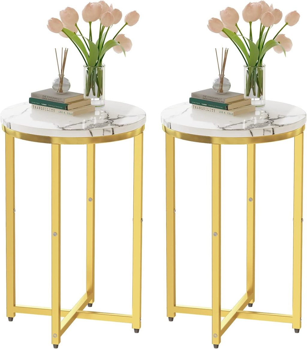 Round Side Table Metal Faux Marble 16'' D 25'' H D6840