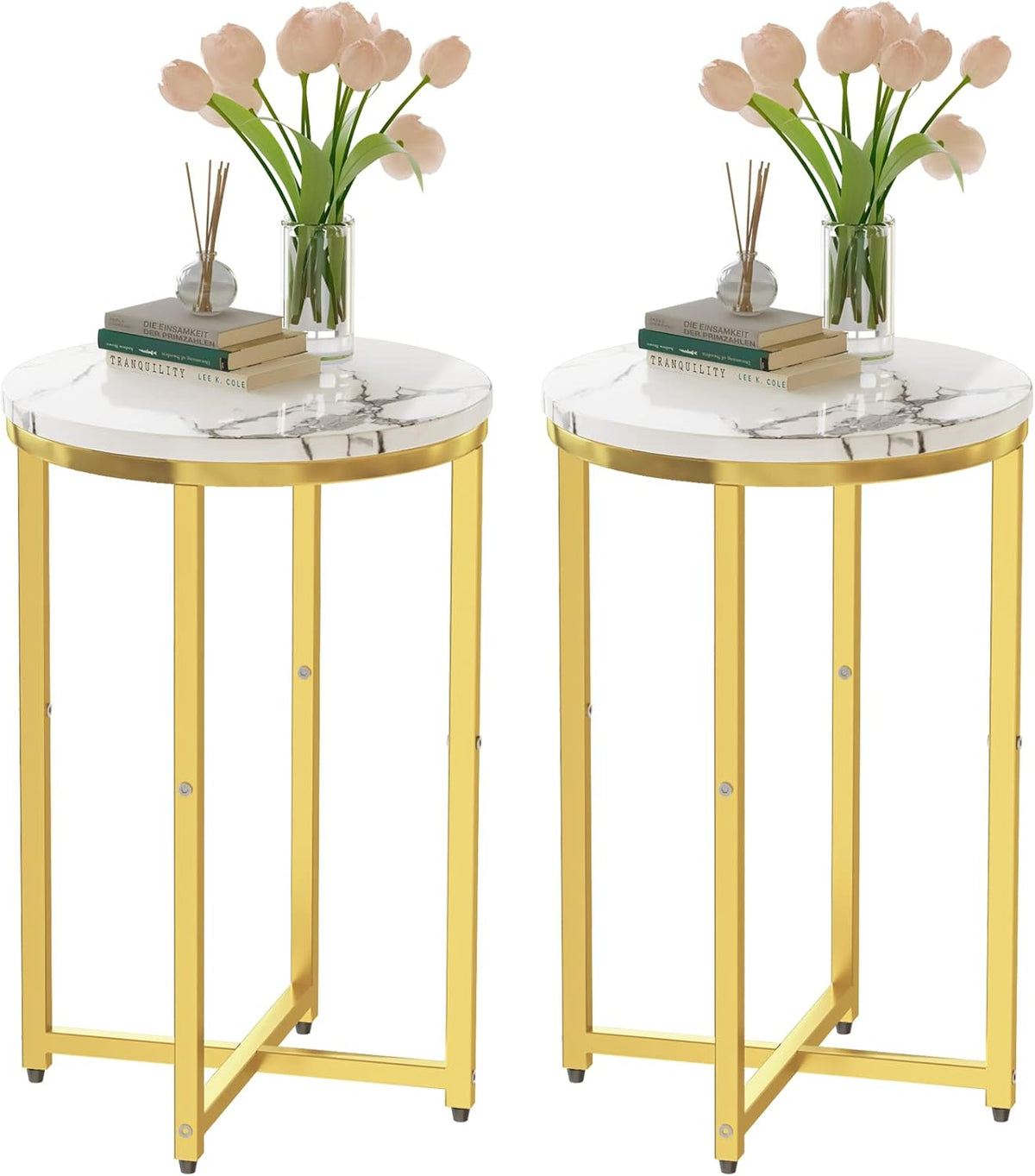 Round Side Table Metal Faux Marble 16'' D 25'' H D6840
