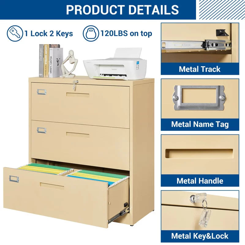 3 Drawer Lockable Metal File Cabinet W800819