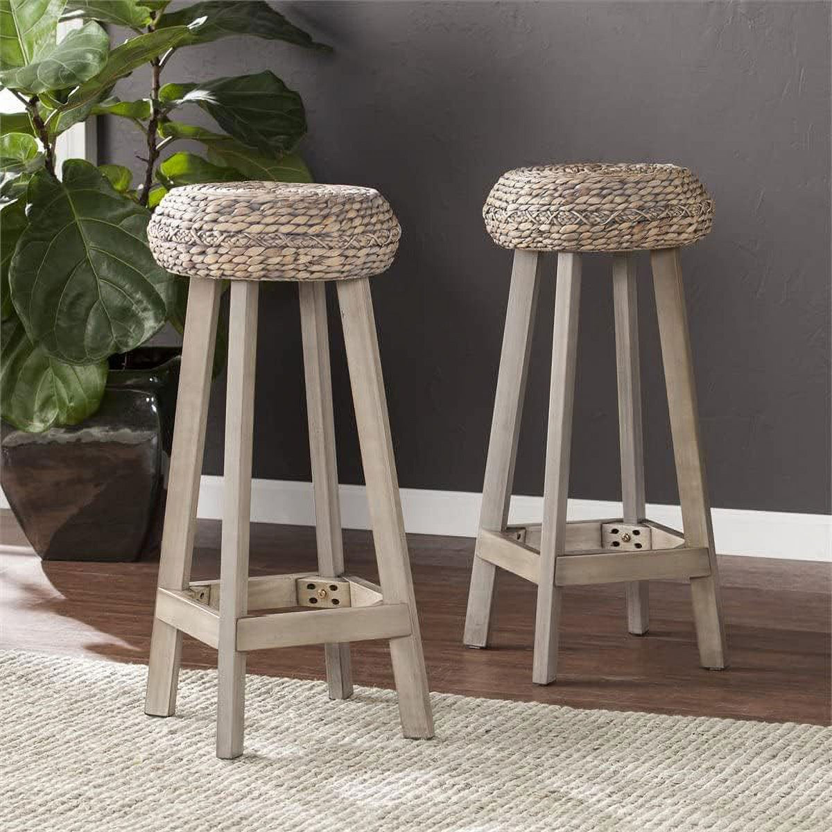 Gray Backless Hyacinth Stools (Set of 2) J326