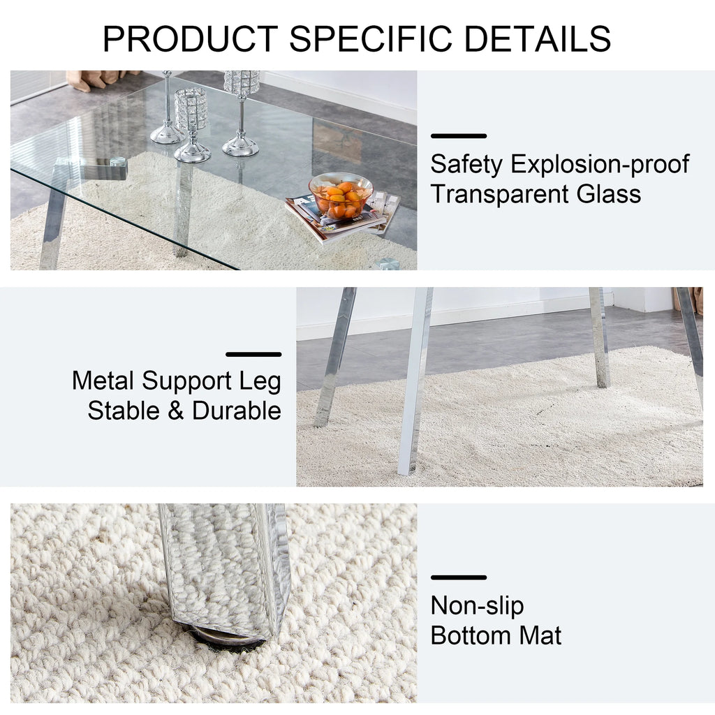 Rectangle Glass Dining Table with Metal Base M584