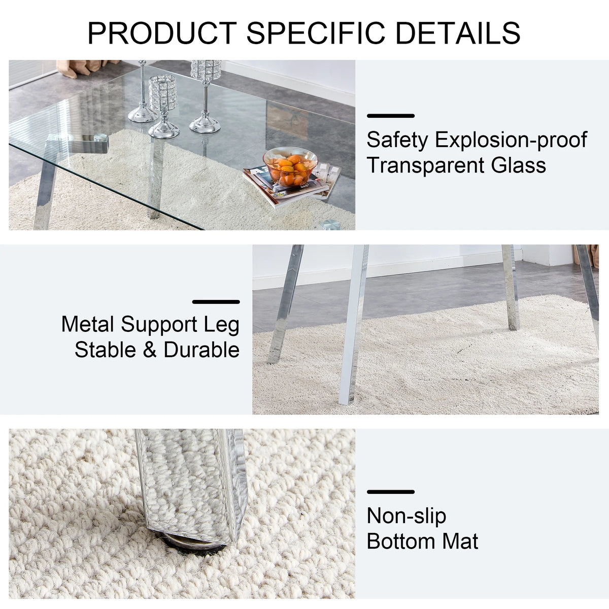 Rectangle Glass Dining Table with Metal Base M584