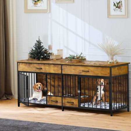 Large Breed Wooden Dog Crate Furniture with Drawers T594986