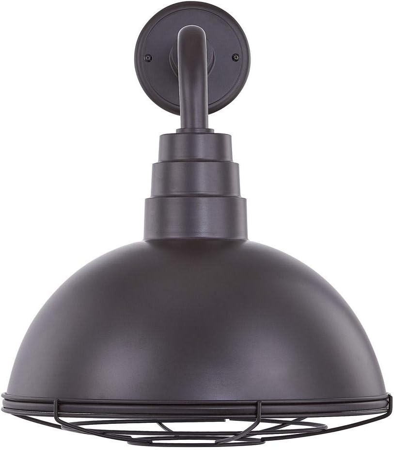 Bronze Gooseneck Barn Light with 14 Caged Dome Shade A763