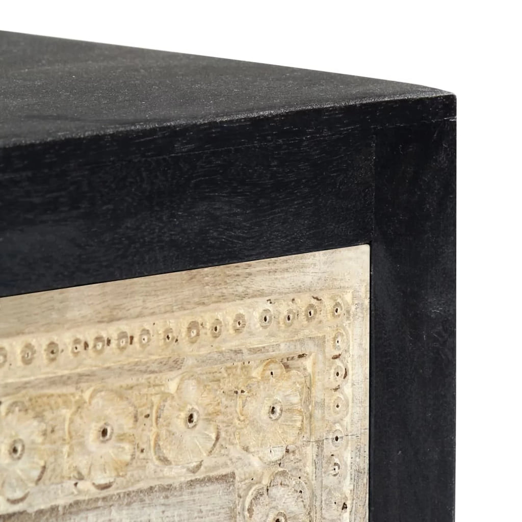 Hand Carved Gray Solid Mango Wood Bedside Cabinet I357022
