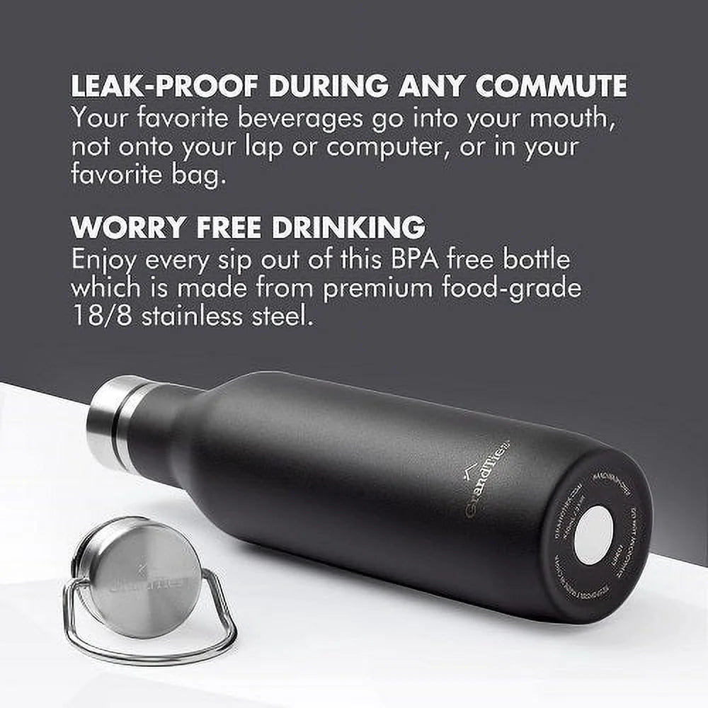 21oz Stainless Steel Insulated Water Bottle with 2 Lids N3106