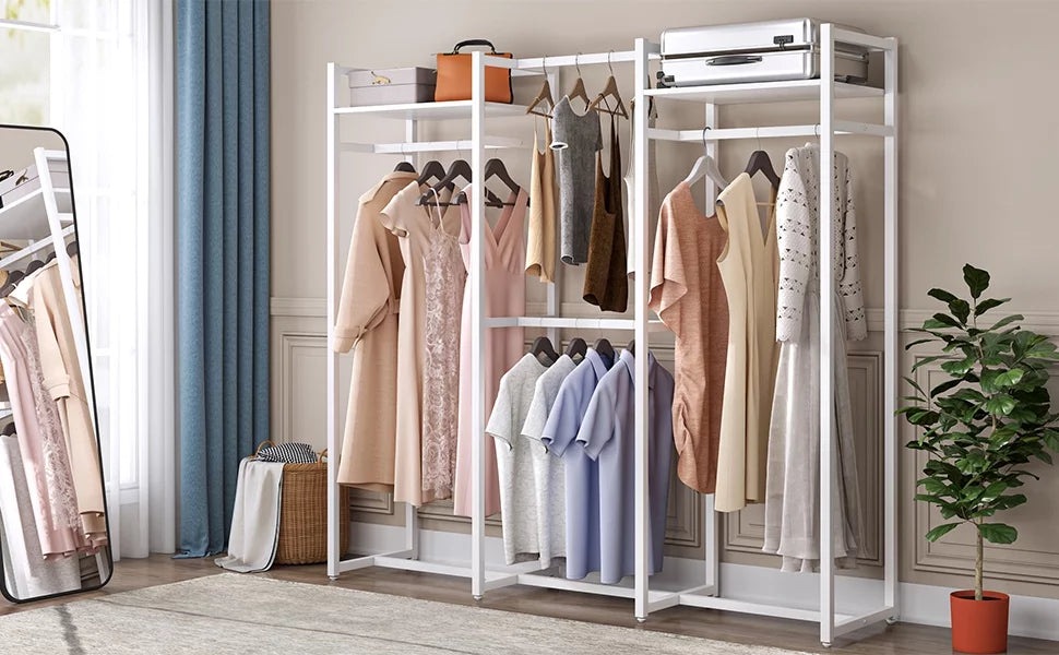 Heavy Duty Free Standing Clothes Rack with Shelves and Hanging Rod O570
