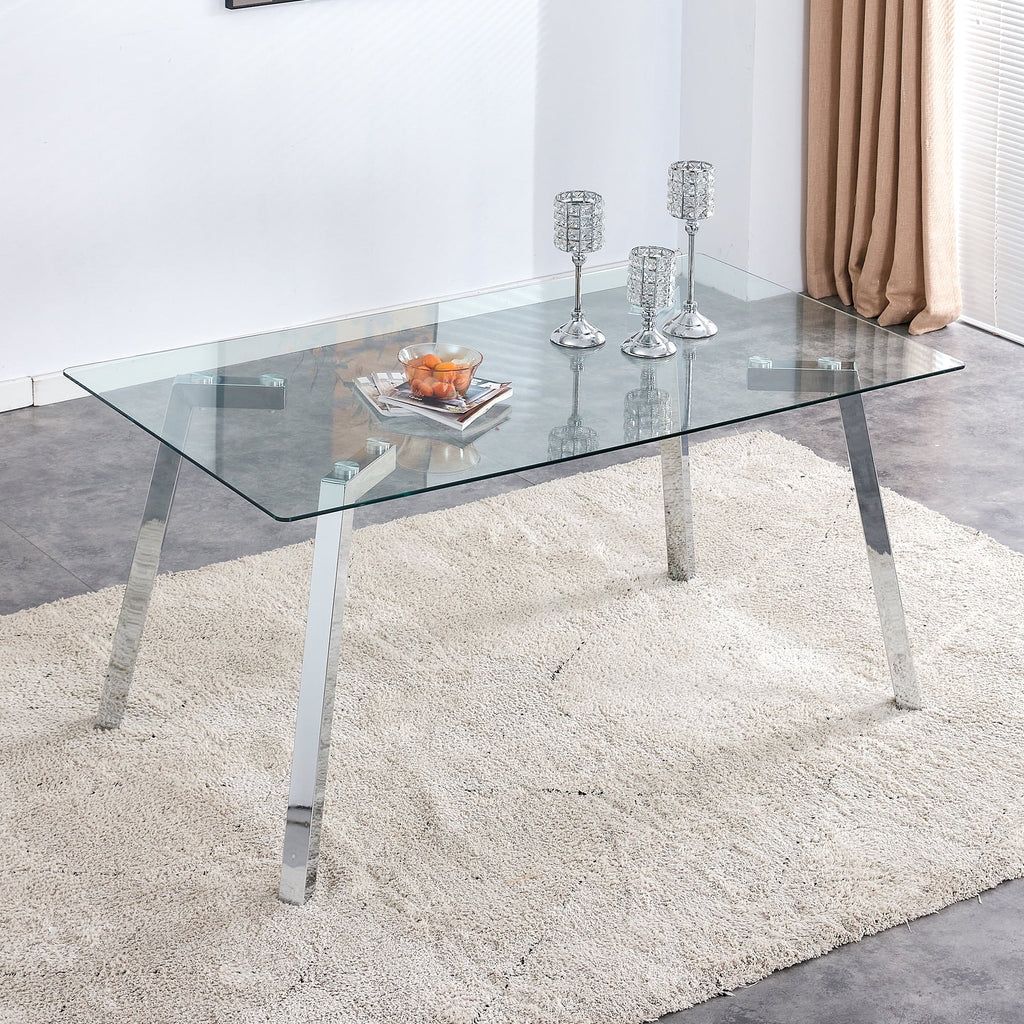 Rectangle Glass Dining Table with Metal Base M584