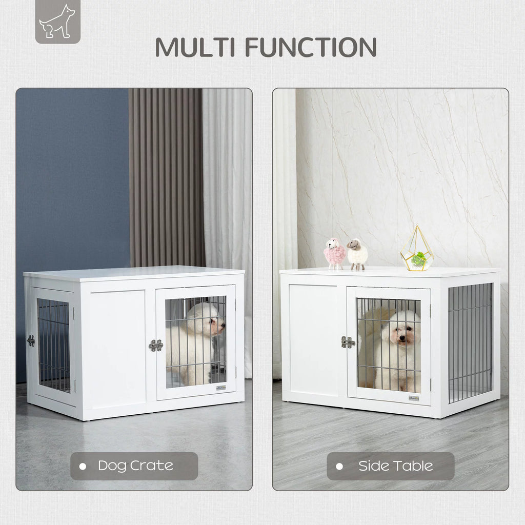 White Dog Crate Furniture End Table with Double Doors Z96591
