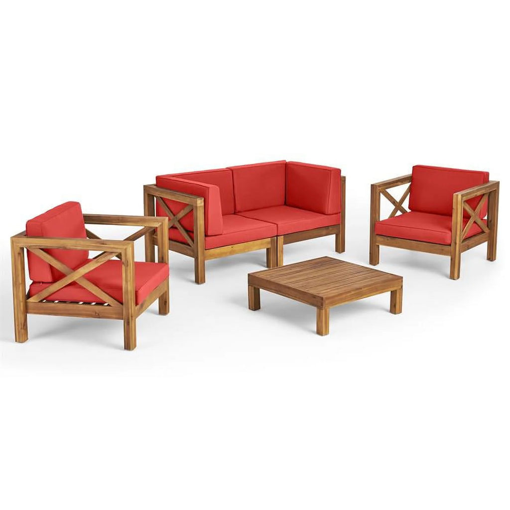 Teak & Red 4 Seater Outdoor Loveseat Chat Set A603