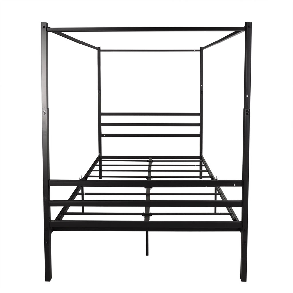 Black Queen Size Metal Platform Bed with Headboard U913154