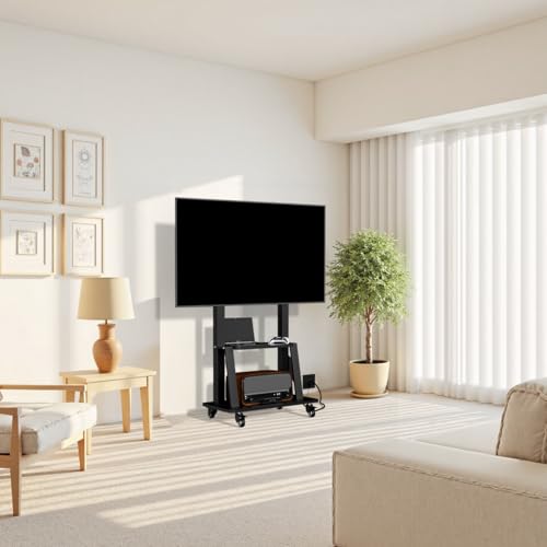 Black Rolling TV Stand with Power Outlet, Height Adjustable for 32-75 inch TV P40381