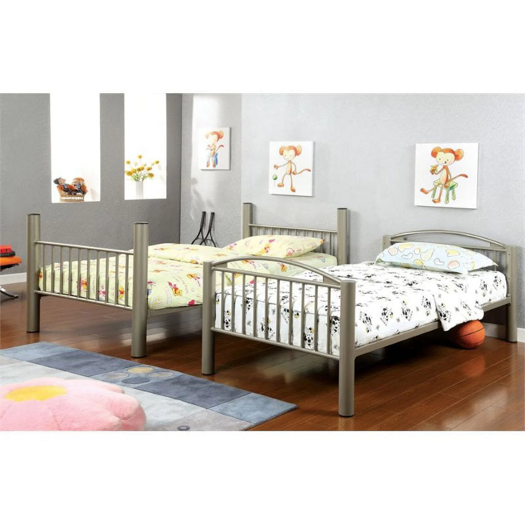 Twin over Twin Metal Bunk Bed in Gold V1873