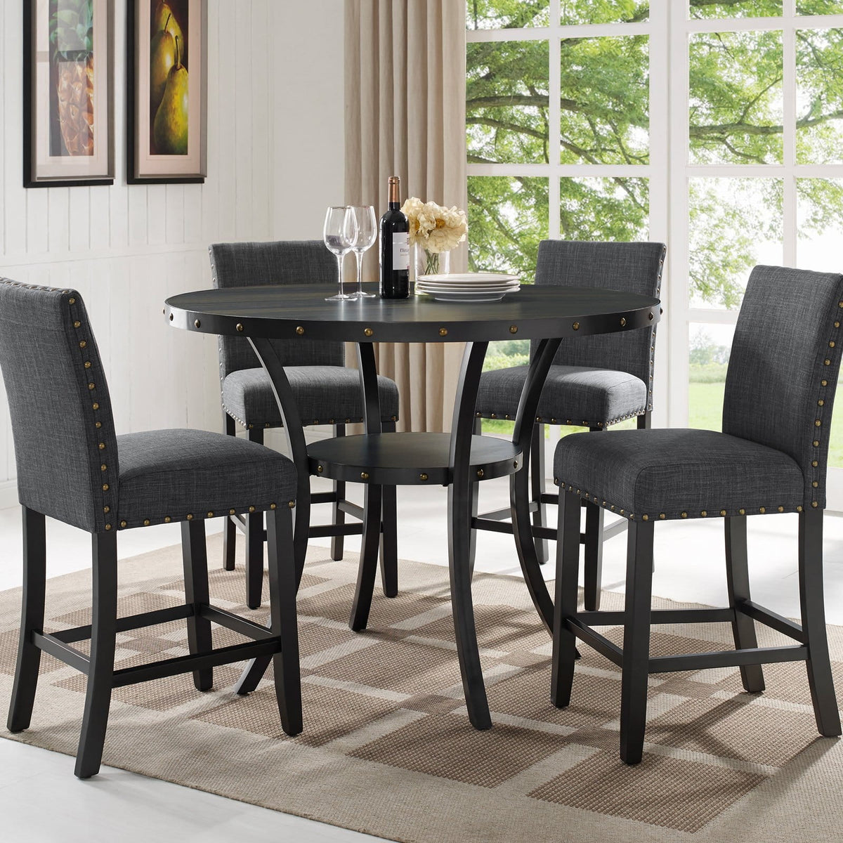 Gray Fabric Solid Rubberwood Counter Height Stool Set of 2 C88825