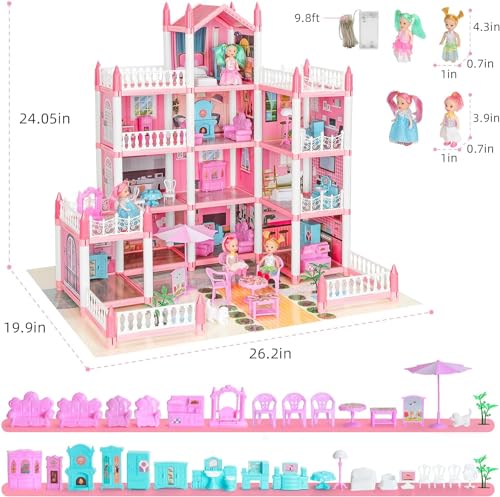 4-Story 11 Rooms Dollhouse with 4 Dolls and Furniture Set X74037