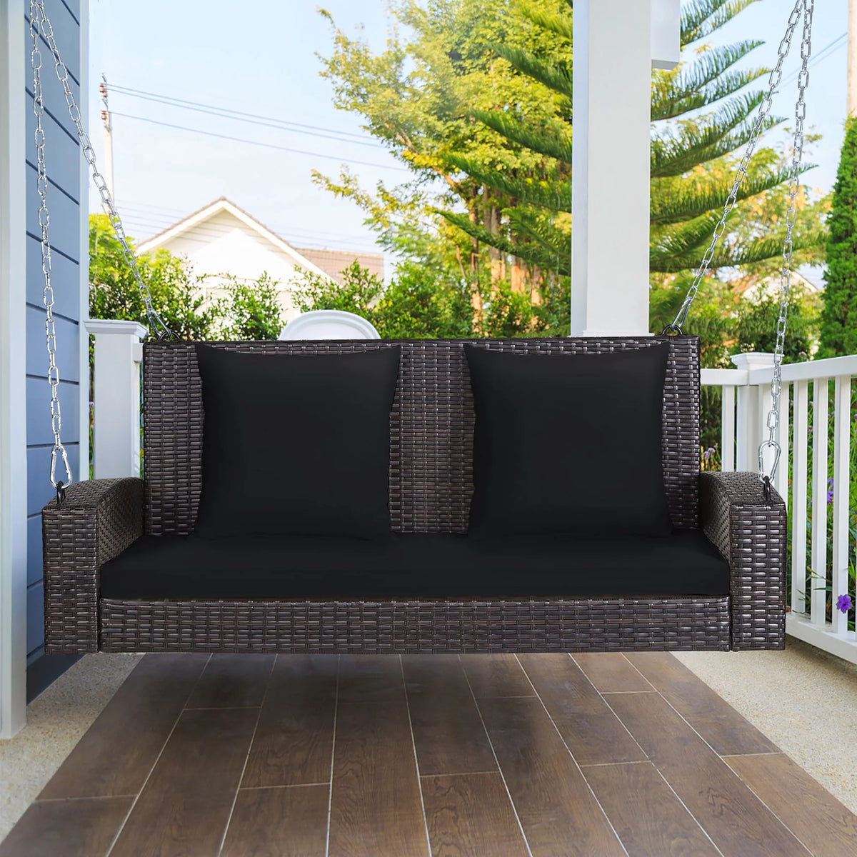 2-Person Rattan Hanging Porch Swing Bench J9691