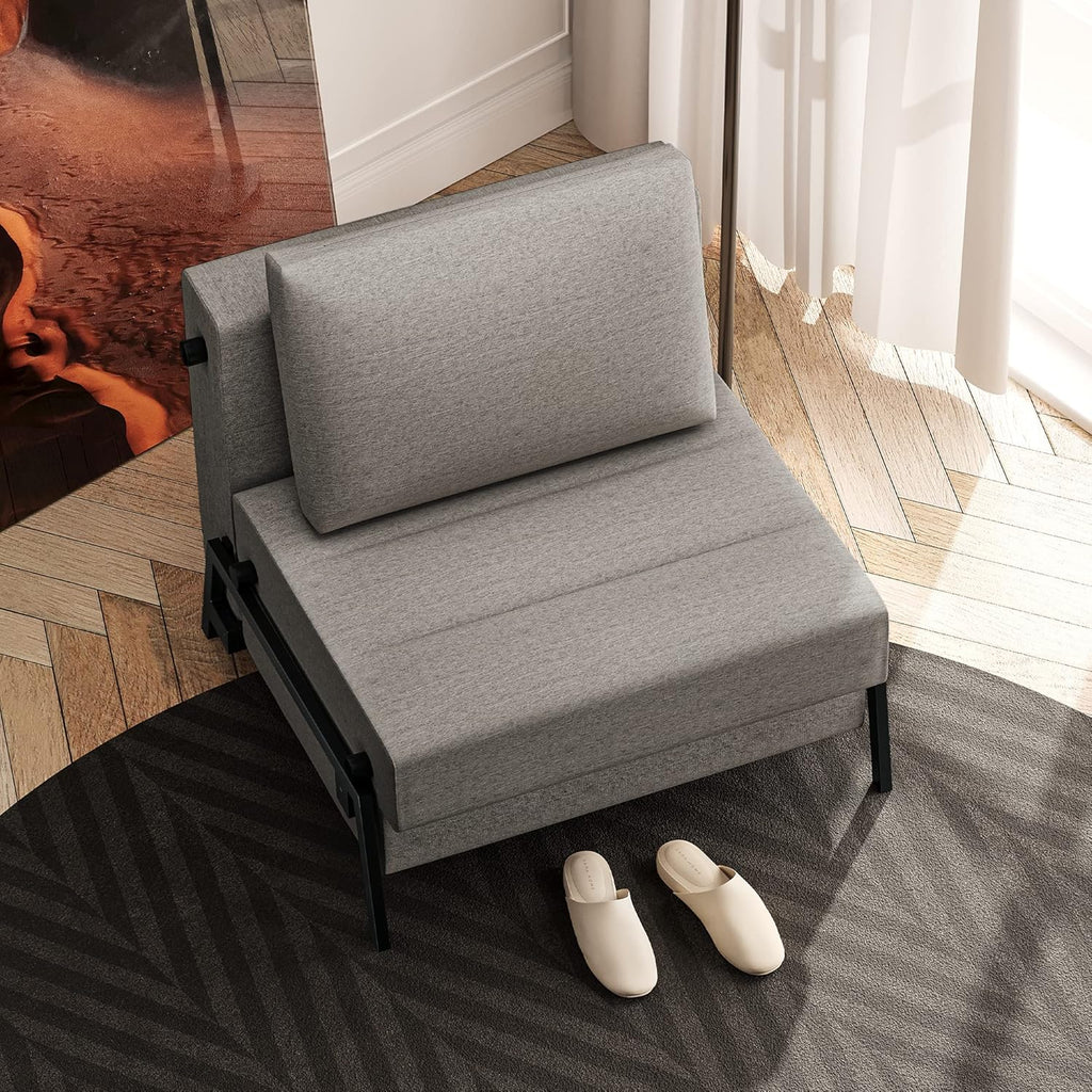 Light Gray Linen Convertible Sofa Bed R672469
