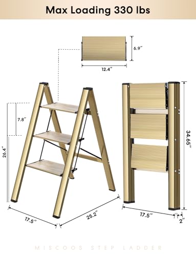 4 Step Ladder, Lightweight Portable Folding with Anti-Slip Wide Pedal, 330lb Capacity Aluminum, Black Z778994