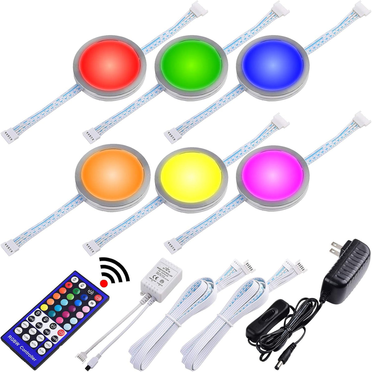 RGBWW Under Cabinet LED Puck Light Kit, 6 Lights Pack of 2 C195