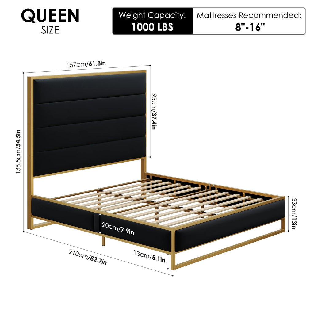 Queen Size Black Velvet Upholstered Platform Bed L704769