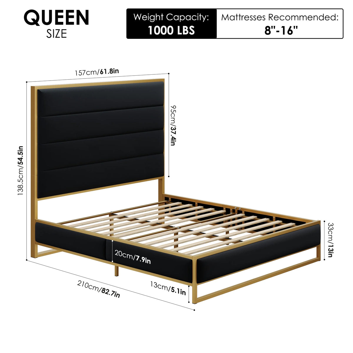 Queen Size Black Velvet Upholstered Platform Bed L704769