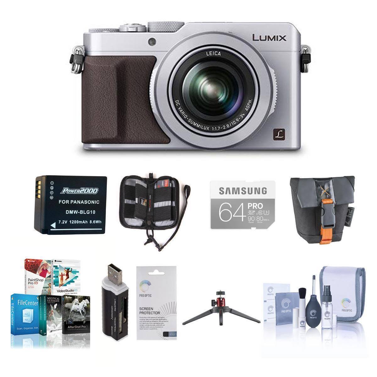 16.8MP Silver Digital Camera with Camera Case, 64GB SDHC Card, Spare Battery, Aluminum Table T91616