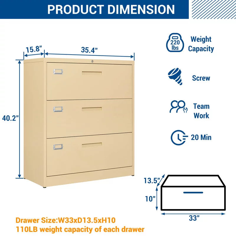 3 Drawer Lockable Metal File Cabinet W800819