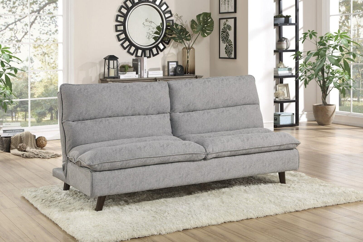 Grey Textured Fabric Convertible Sofa with Wooden Legs Y83661