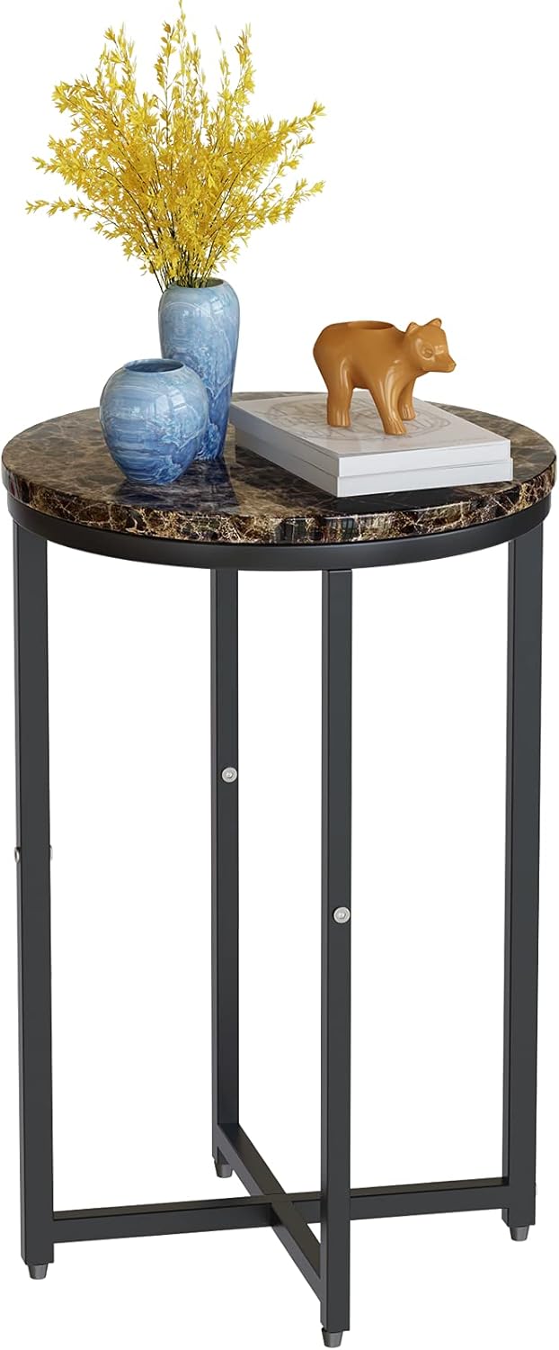 Round Side Table Metal Faux Marble 16'' D 25'' H D6840